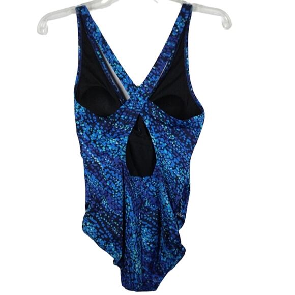 Speedo Strappy Open Back One Piece Swimsuit Blue size 12 - Picture 2 of 9